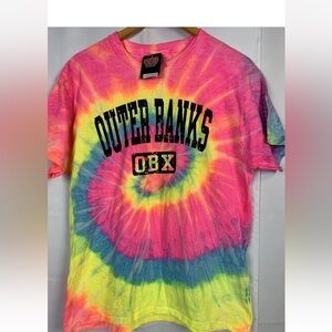 Gildan Womens Very Heavy Cotton Tye Dye Womens Pink Graphic T-shirt Size L